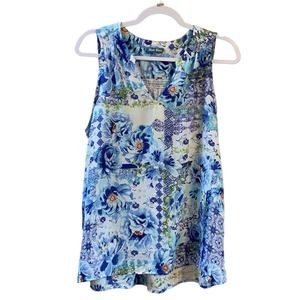 EUC, Fleur Bleve Women's Sleeveless Blouse Sz Large Floral Print, V-neck Multi